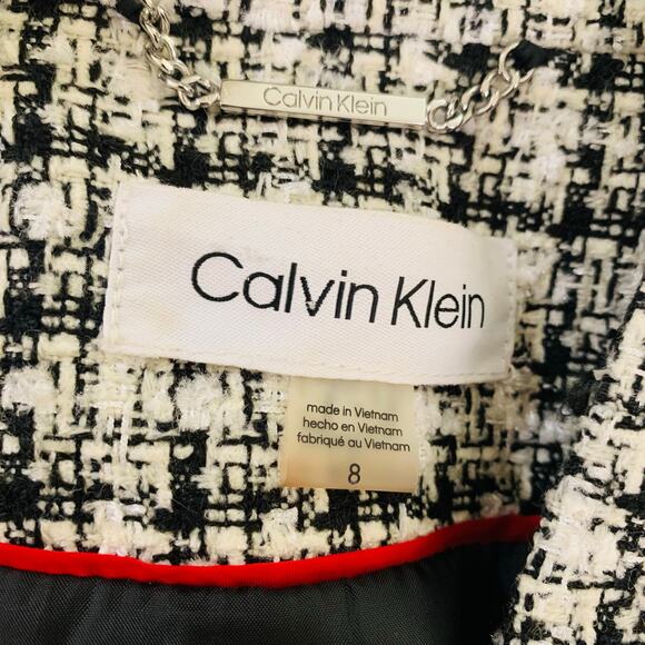 Calvin Klein Size 8 Women's Tweed Blazer Jacket Black White Preppy Work - Picture 8 of 9